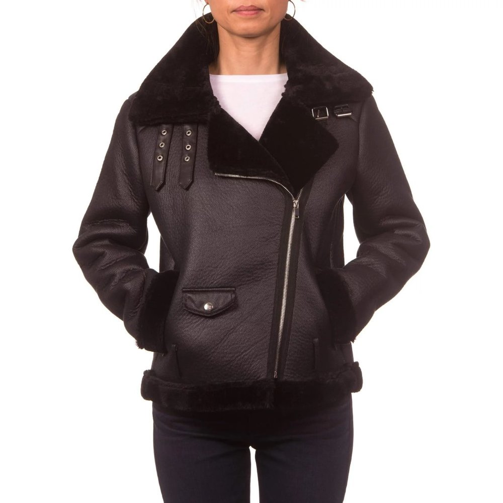 Nanette Lepore Vegan Black Shearling Faux Sherpa Jacket M